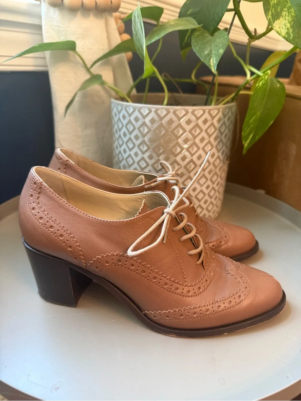 Hobbs London 7 Lace-Up Wingtip Oxford Block Heel Retro Vintage Style Office Boho